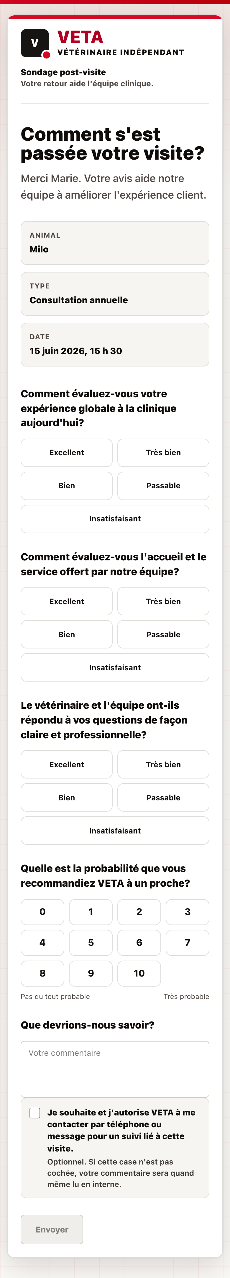 Aperçu du sondage mobile VETA