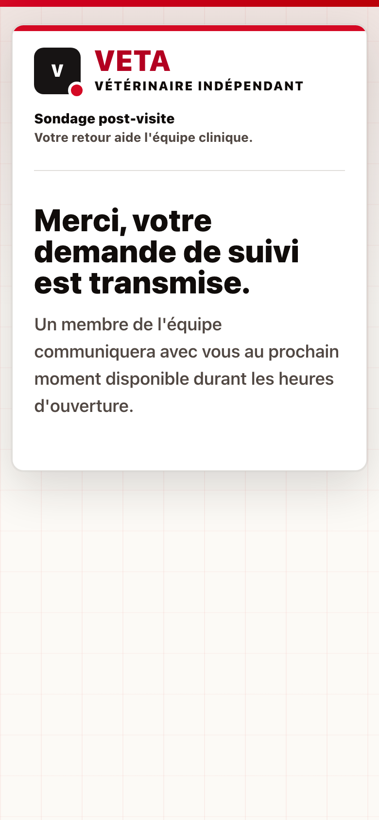 Confirmation de demande de suivi client
